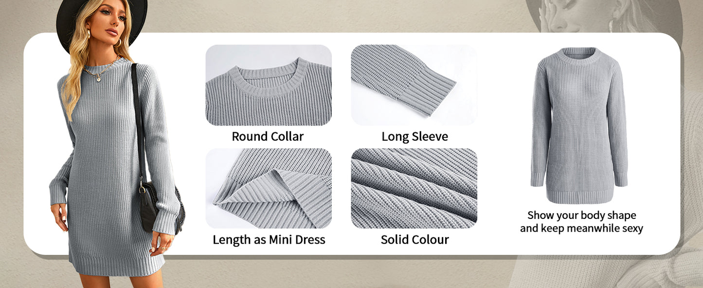 Women's knitted jumper dress knit mini length winter spring fashion knitwear tops