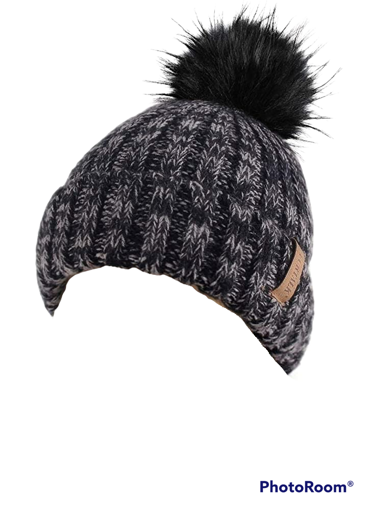 Furtalk wooly hat for women or men cable knitted bobble winter hat. Warm double layer fleece lining detachable pom pom wooly cap