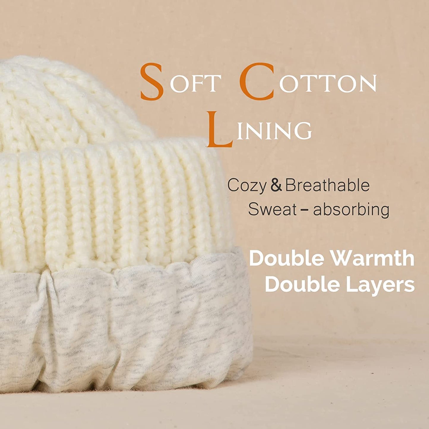 Furtalk wooly hat for women or men cable knitted bobble winter hat. Warm double layer fleece lining detachable pom pom wooly cap