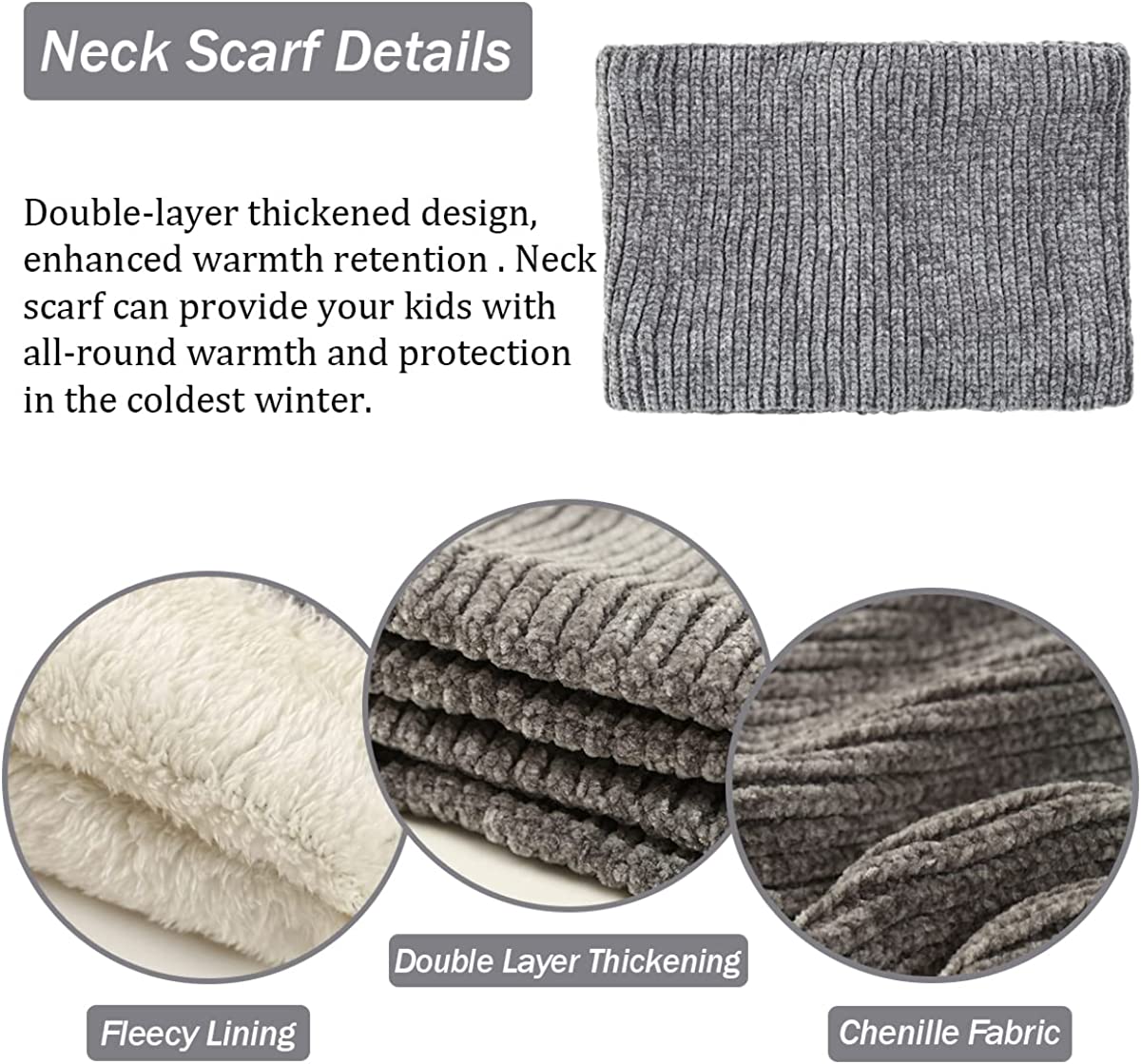 3pcs kids hat scarf gloves set super soft, age 5-10 with warm fleece lin pom poms beanie touchscreen gloves and loop scarf