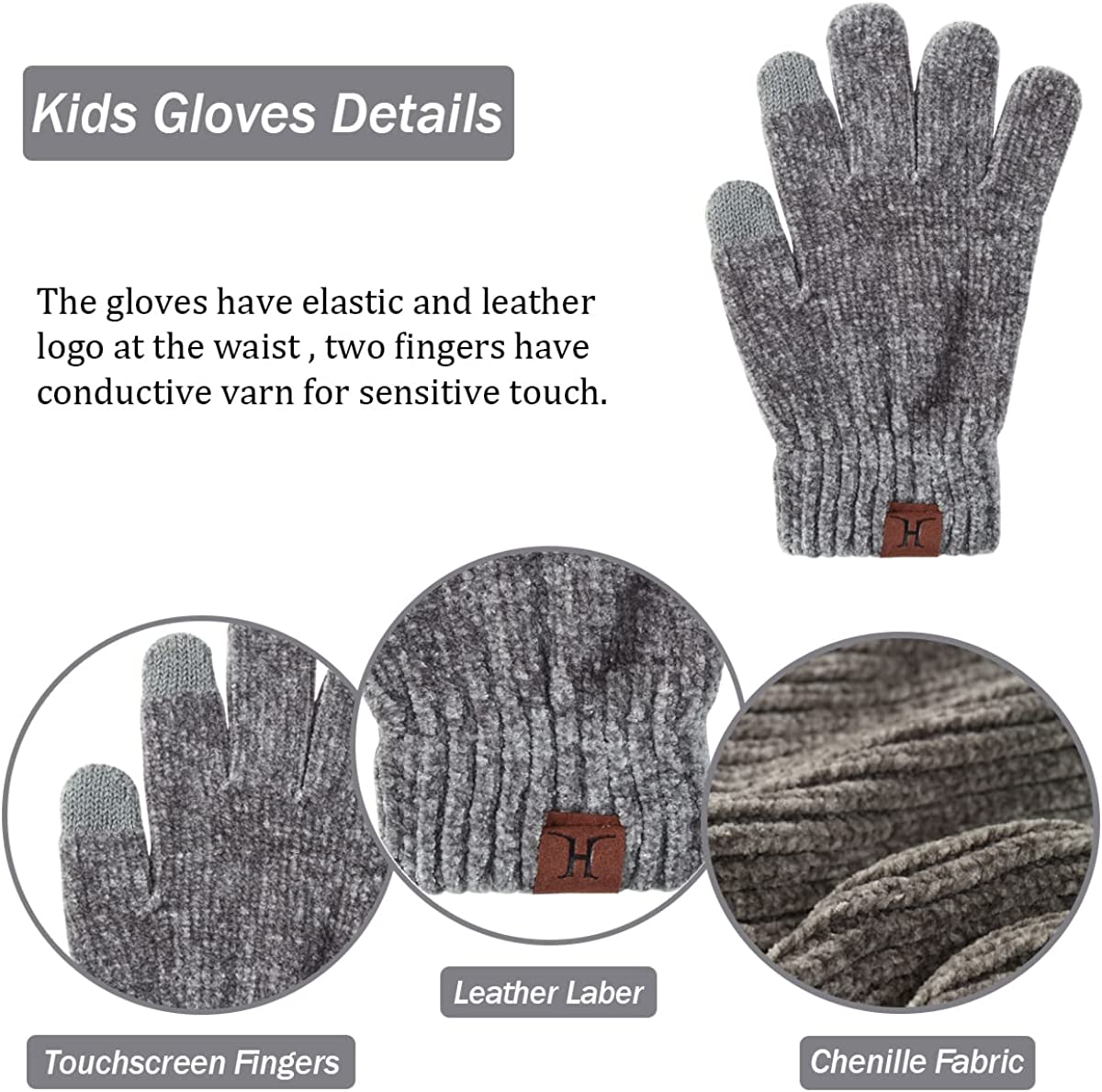 3pcs kids hat scarf gloves set super soft, age 5-10 with warm fleece lin pom poms beanie touchscreen gloves and loop scarf