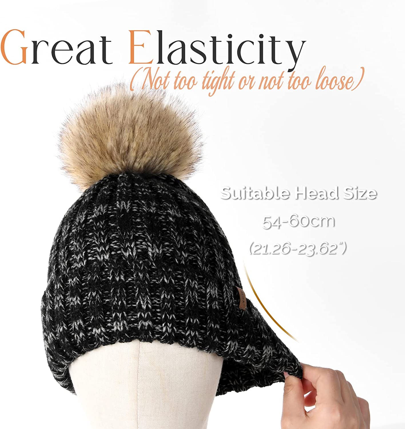 Furtalk wooly hat for women or men cable knitted bobble winter hat. Warm double layer fleece lining detachable pom pom wooly cap