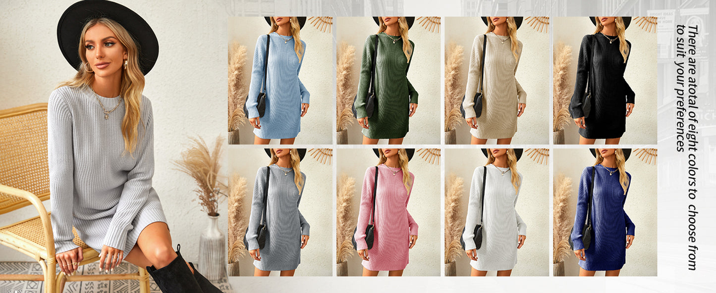Women's knitted jumper dress knit mini length winter spring fashion knitwear tops