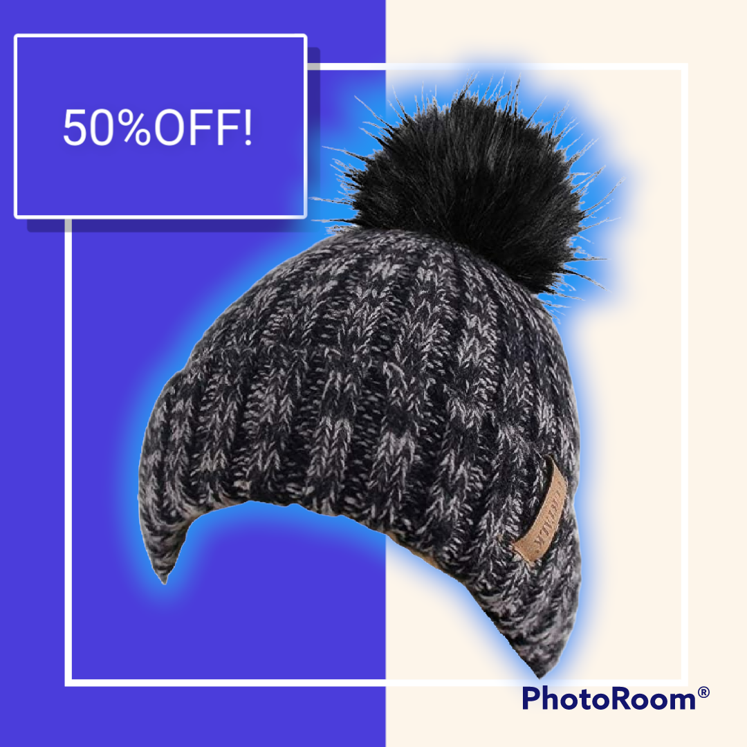 Furtalk wooly hat for women or men cable knitted bobble winter hat. Warm double layer fleece lining detachable pom pom wooly cap
